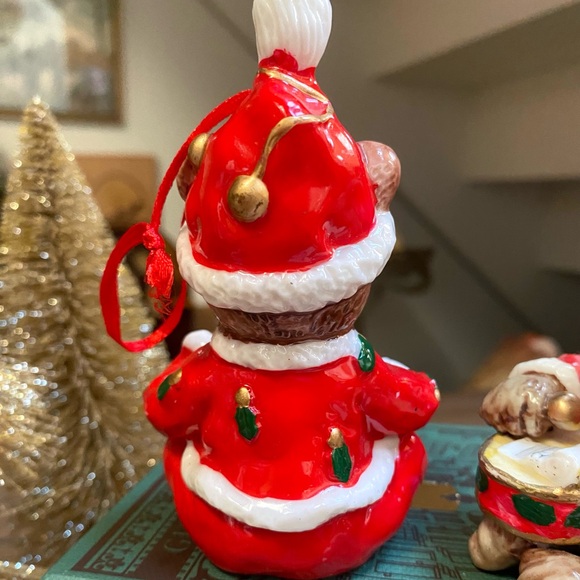 Vintage Teddy Bear Christmas Ornaments Set of 2, Christmas Bears Playing Drums - Picture 8 of 9